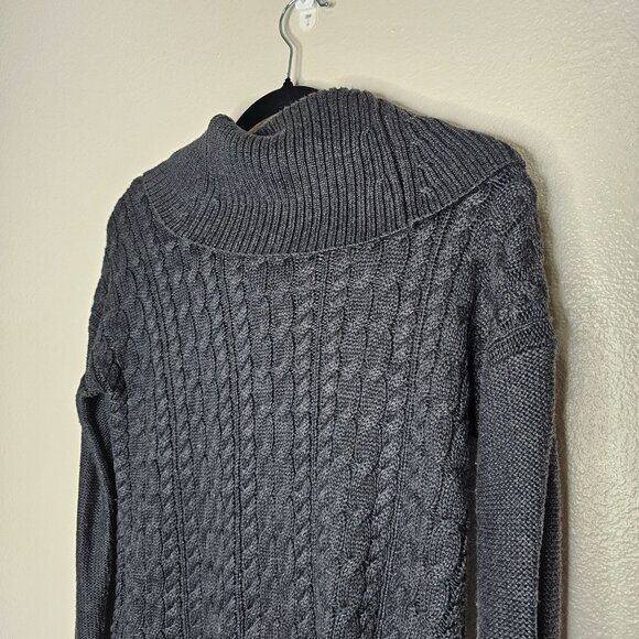 American Eagle XS Fisherman Sweater Grey Cowl Neck Cable Knit Dark Academia - Picture 7 of 8
